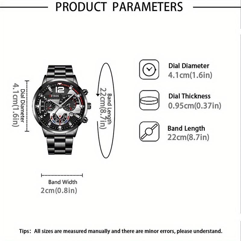 3pcs/set Men'sBusiness Alloy Stainless Steel Pointer Quartz Wrist Watch & Bracelet Necklace Set