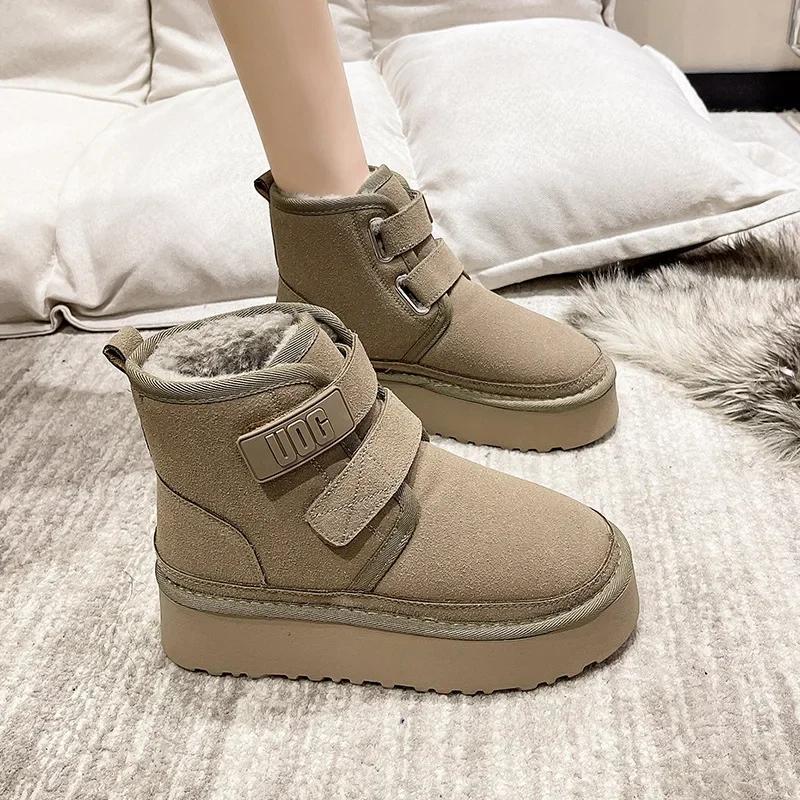 Fashion Winter Women Ankle Boots Outdoor Snow Boots New Plush Warm Shoes Platform Booties Classic Flat Casual Boots Non-slip Cotton Boot
