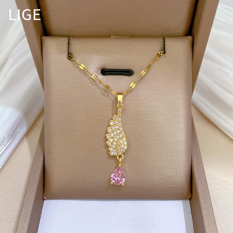 Angel'S Tears Zircon Light Luxury Temperament Gorgeous Full Diamond Necklace Female Versatile Clavicle Chain Titanium Steel Chain
