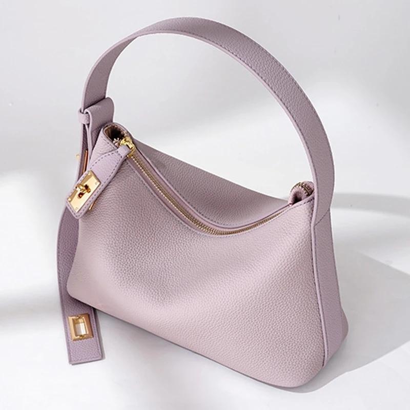 Spring Togo Cowhide Genuine Leather Women's Pillow Bag Niche Design Underarm Shoulder Handbag Fashion Daily Commute Bag