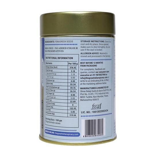 The Great Indian Spicery | Bockshornkleesamen (Bockshornklee-Samen) | 150g Dose - Dampfsterilisation, 100% Rein & Natürlich, Hoffrisch| Nahöstliche Gerichte