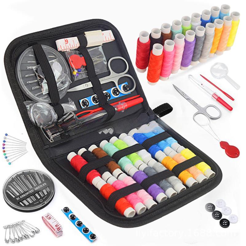 Complete Sewing Kit with Threads Needles Scissors Tape Measure Buttons Portable Travel DIY Embroidery Handwork Sewing Tool Set
