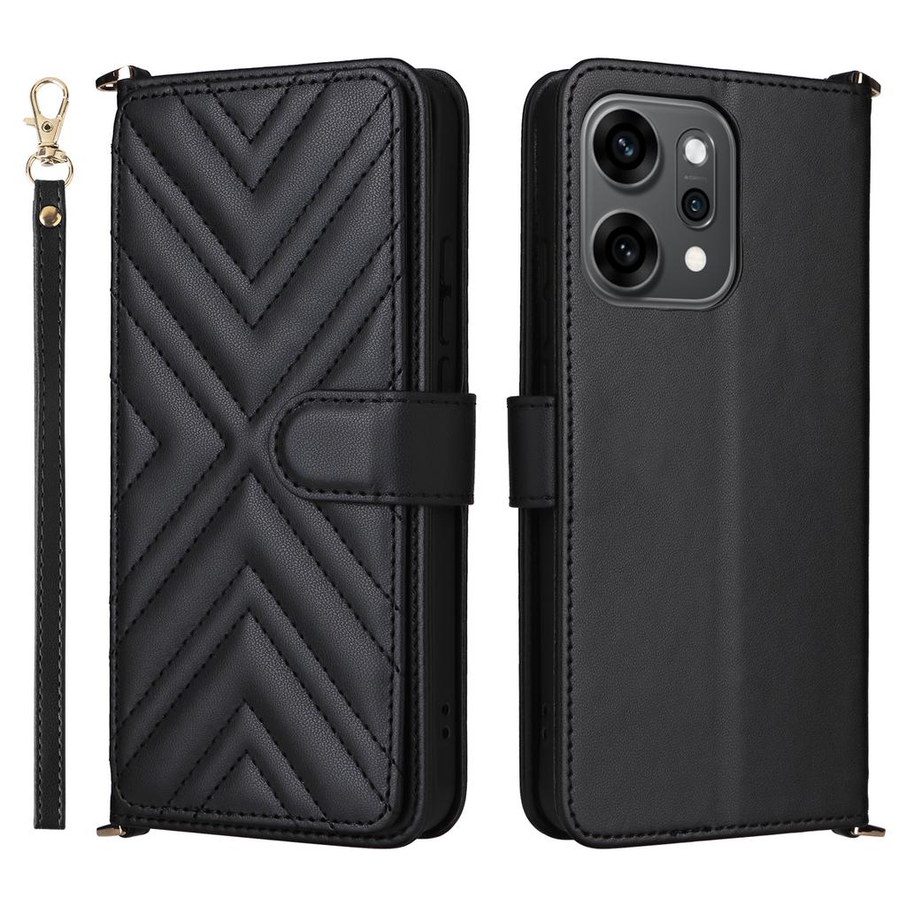 For Oppo Reno14 Pro 5G (Global) Case with Shoulder/Wrist Strap Leather Phone Cover Stand Wallet