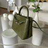 Genuine Leather Women's Bag Fashionable Crocodile Pattern Stone Knitted Butterfly Buckle Commuting Tote