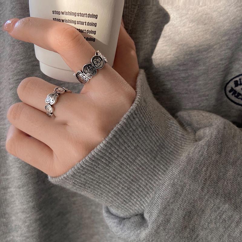 Cute Retro Doraemon Family Cartoon Adjustable Open Ring For Women Ins Style Fashion Accessory