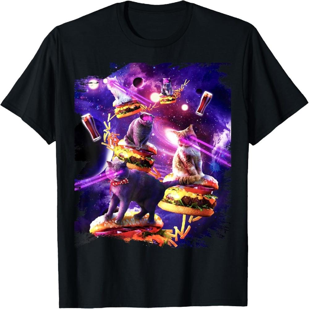 Galaxy Laser Cat On Burger - Space Cheeseburger Cats T-Shirt XXXXXL чёрный