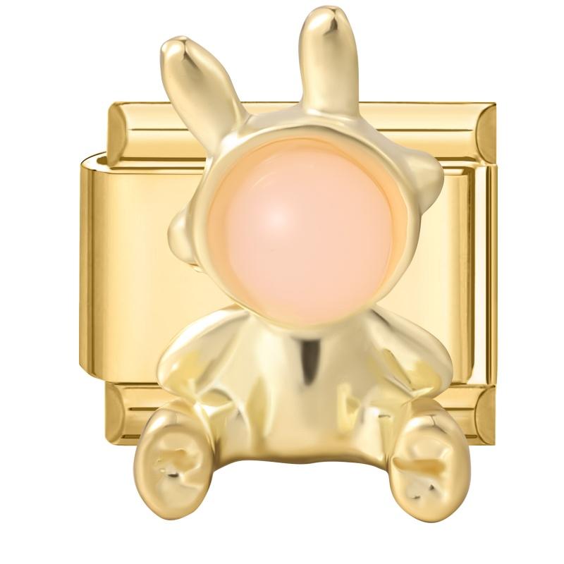 New Gold Color Heart Bow Rabbit Ears Pearl Italian Charm Links Fit 9mm Stainless Steel Bracelet Women Men DIY Making Jewelry