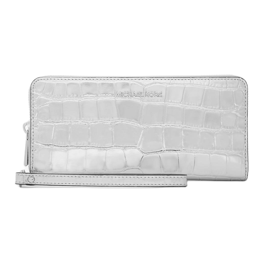 Michael Kors MK Jet Set Travel Logo Zip Wallet Crocodile Embossed Leather Women wallet Silver 32F4SJ6T3O-SILVER Basic Set BagBox 16490₽