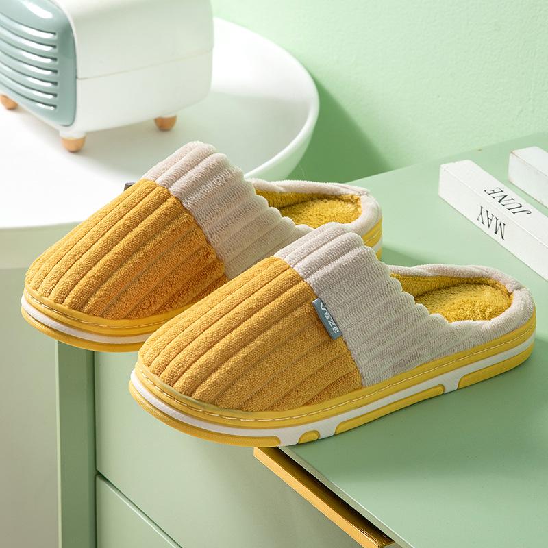 Unisex Frühling Kord Baumwoll Hausschuhe Damen Winter Heimtextilien Indoor Warme Karomuster Plüsch Hausschuhe für Paare 36-45