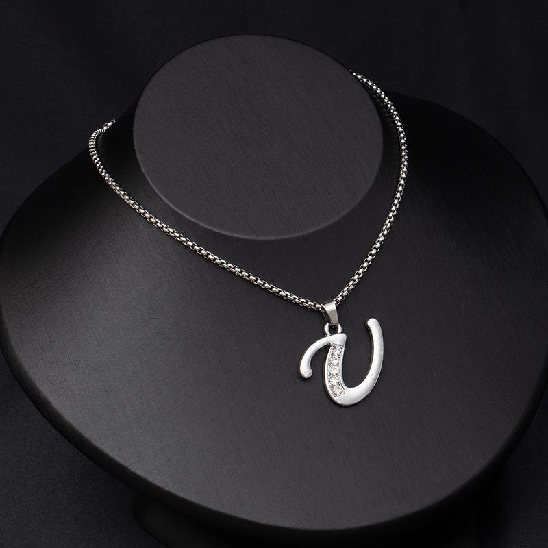 Shiny Rhinestone A-Z Letters Necklace Alphabet Initial Pendant Women Men English Letter Trendy Jewelry Gift