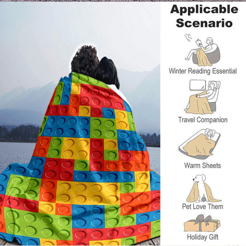 1pc Building Block Jigsaw Puzzle Blanket, Lightweight Flannel Throw Blanket for Sofa, Bed, Travel, Camping, Living Room, Office, Couch041