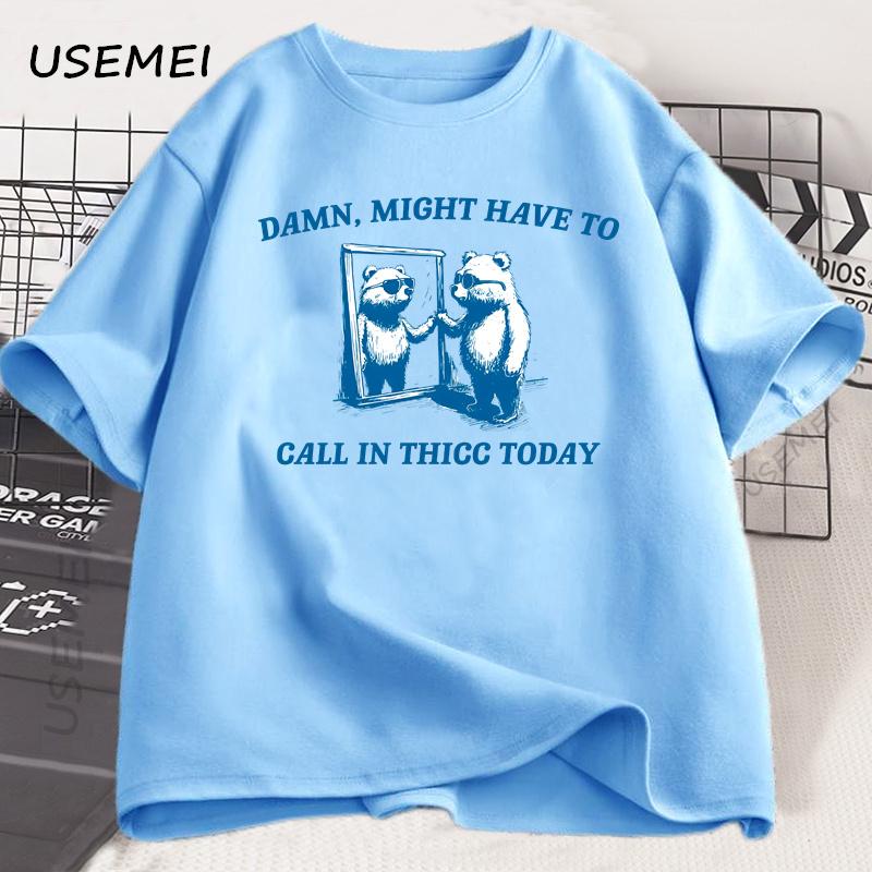 

Забавная винтажная футболка с медведем Черт, возможно, придется напечатать футболку для мужчин и женщин, повседневная юмористическая футболка, хлопковые футболки с круглым вырезом, одежда 4XL