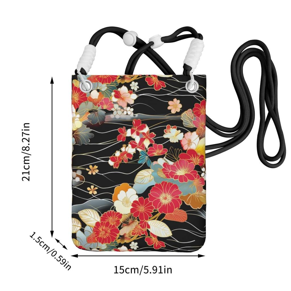 IRIHISKY Smartphone Pouch, Japanese Style, Floral Print, Cherry Blossom Design, Mini Shoulder Bag, Smartphone Bag, Crossbody Bag, Women's Gadget