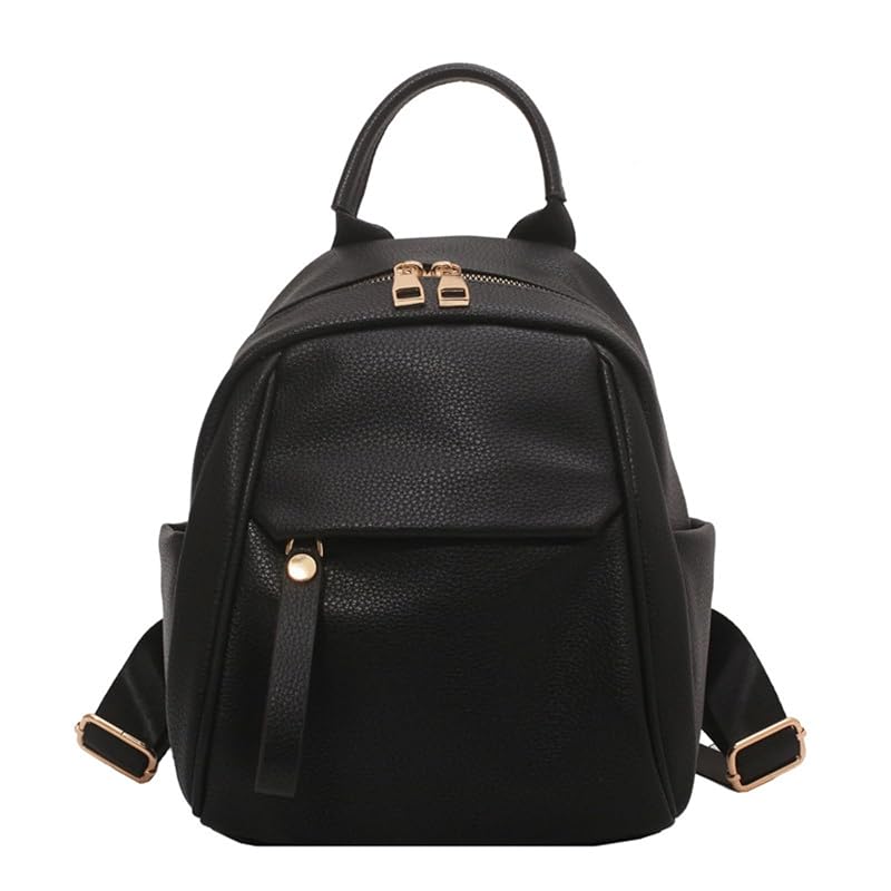 

[MYSKUFT] backpack ladies mini town backpack trip large capacity PU leather Smaller casual mom backpack bag business backpack woman bag (black)