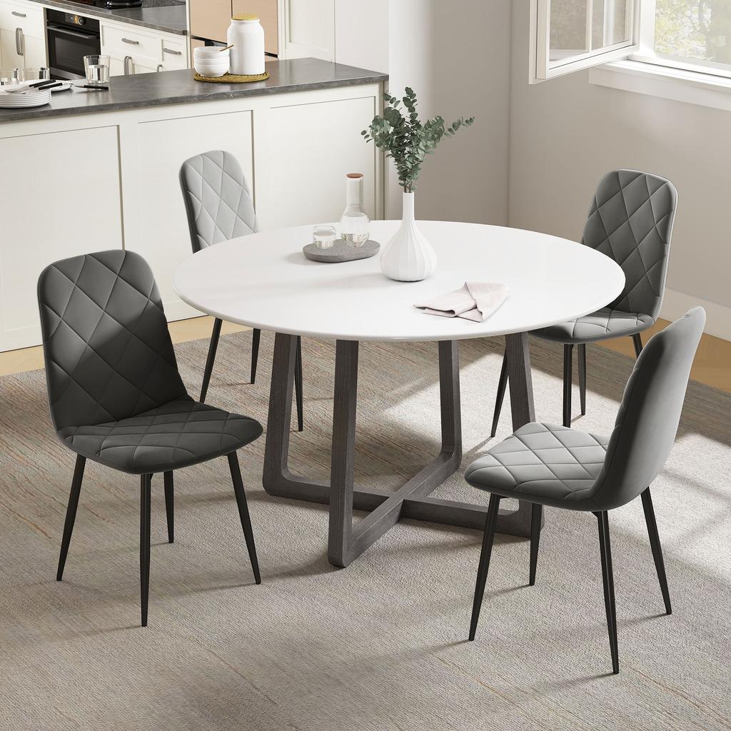 Dining Chairs, Set of 4 Kitchen Chairs with Backrest, Velvet Look, Upholstered Chairs with Metal Legs, for Dining Table, Grey