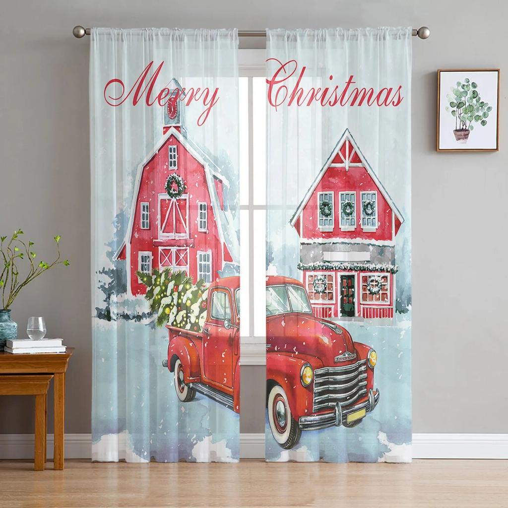 Jul Snögubbe present Skira Gardiner för vardagsrum Sovrum Heminredning Chiffong Voile Julgardiner