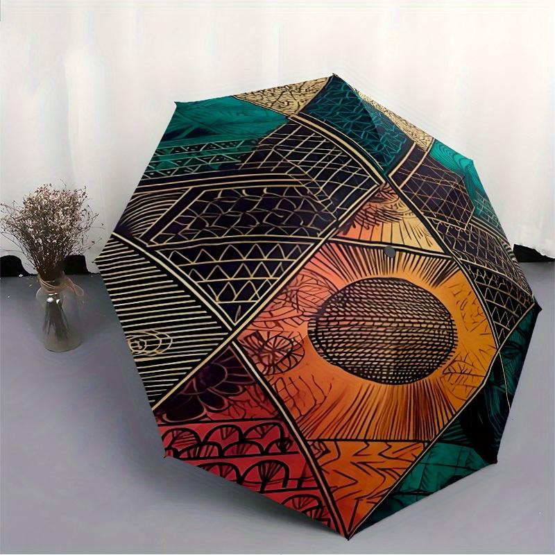 1pc Abstract Patterns Automatic Open/close Folding Compact Umbrella, 8 Rib Sturdy Canopy, Lightweight Portable, Everyday Use, Gift,,129