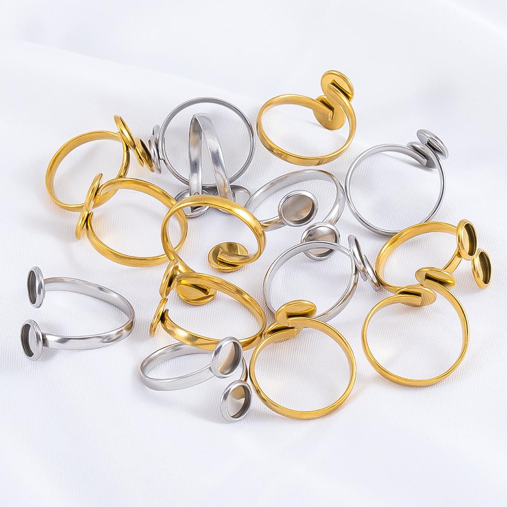 5 stuks Roestvrij Staal Verstelbare Dubbele Bezel Ringen Basis Goudkleurig Geschikt voor 6mm Cabochon Ring Setting Blanks Doe-het-zelf Sieraden Accessoires