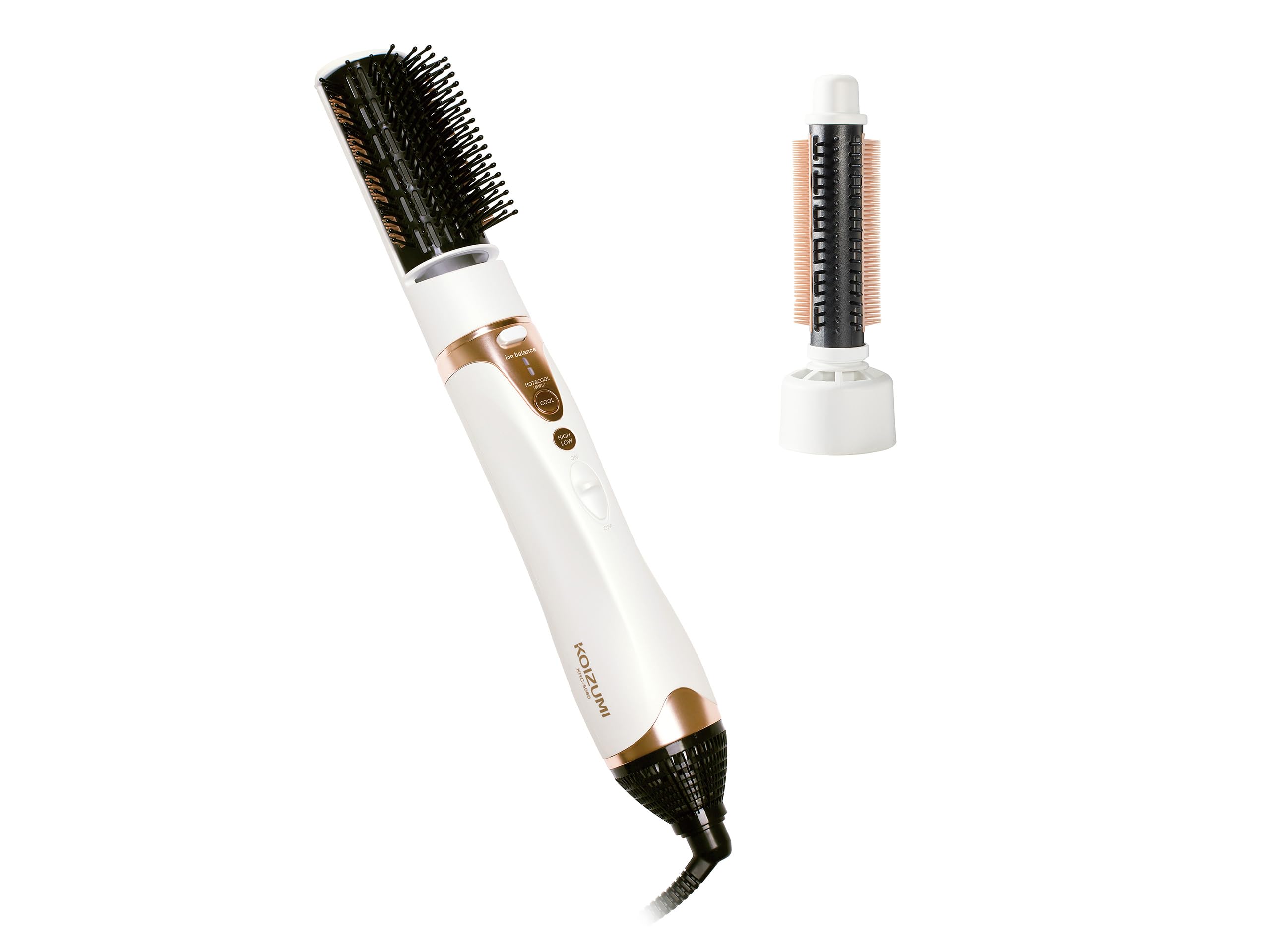 

Kozumi Curling Dryer, Ion Balance, High Airflow, 1000W, Automatic Hot/Cold Switching, 2 Brushes, Hair Set, White, KHC-5060/W