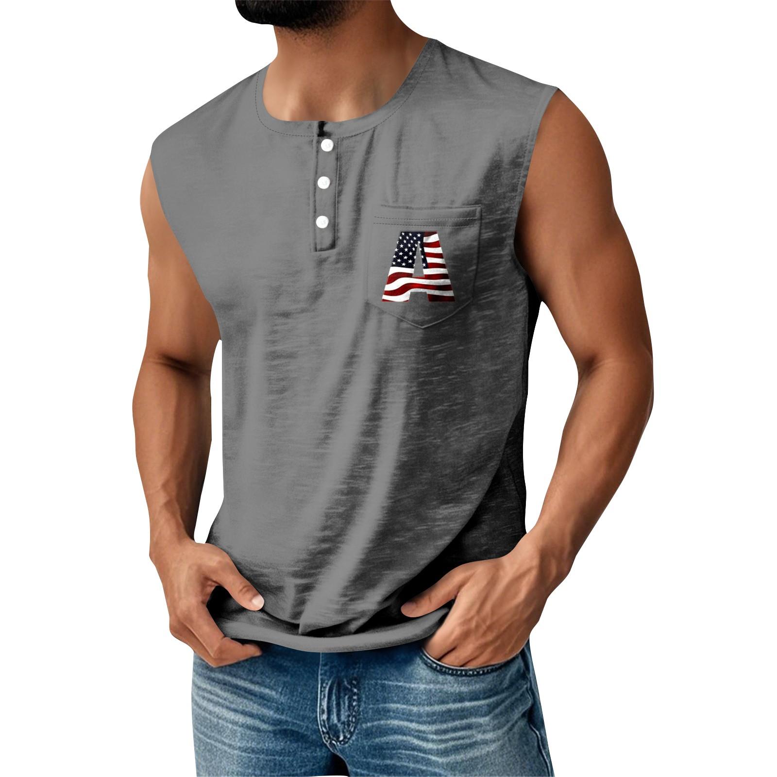 

Мужская летняя майка без рукавов с принтом ко Дню независимости, спортивная, на пуговицах, с карманом L