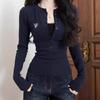 Half-collared Base Layer Blouse for Women In Spring and Autumn, High-end, Slim-fitting, Long-sleeved T-shirt Top