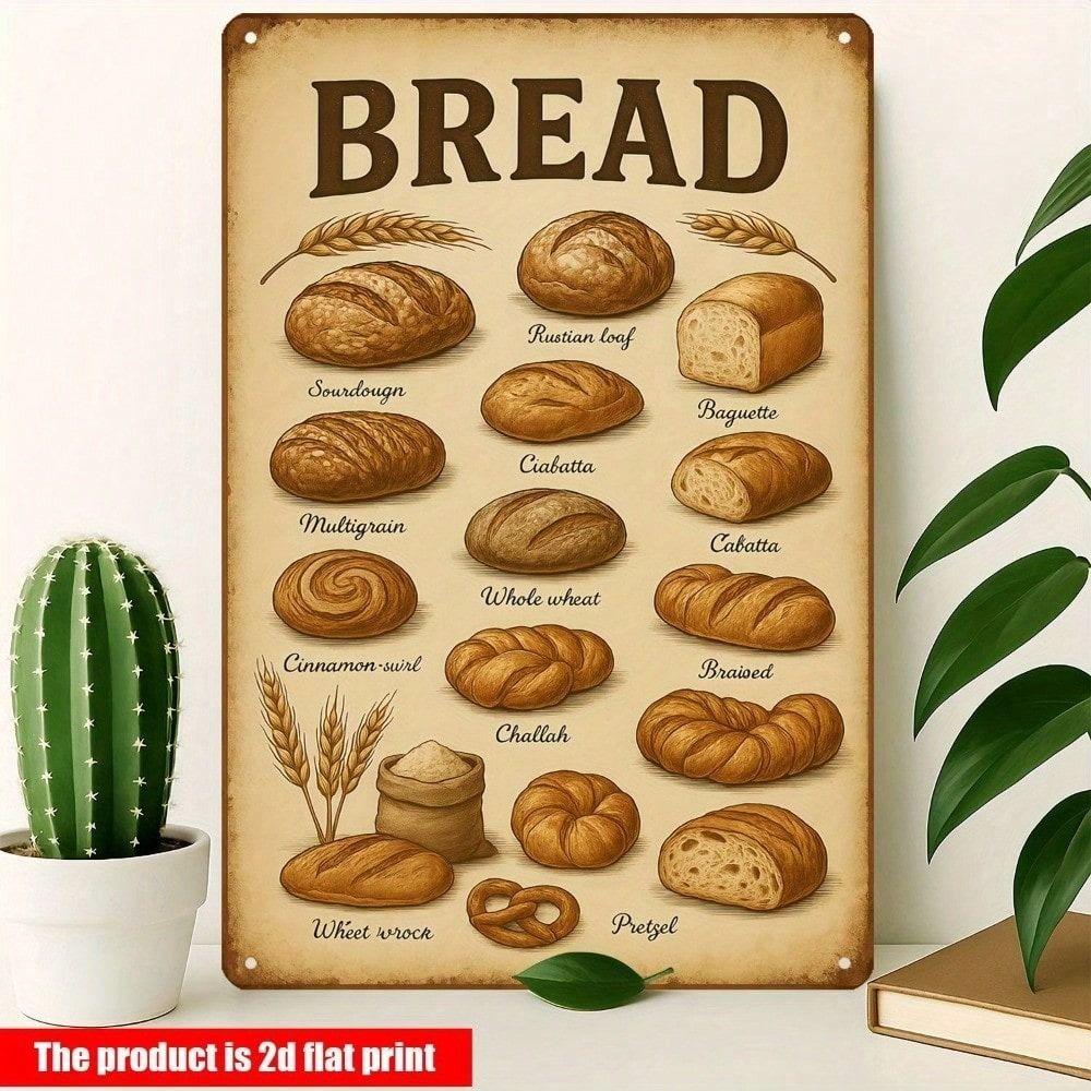 Metal Poster Wall Art, Vintage Bread Sign, Kitchen Cafe Decor