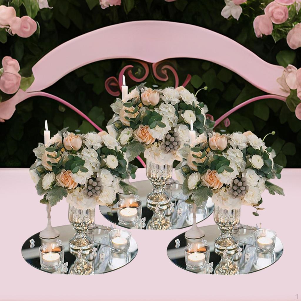 3 Pieces Mirror Centerpieces for Table Decorative Trays Round Plate Craft Projects