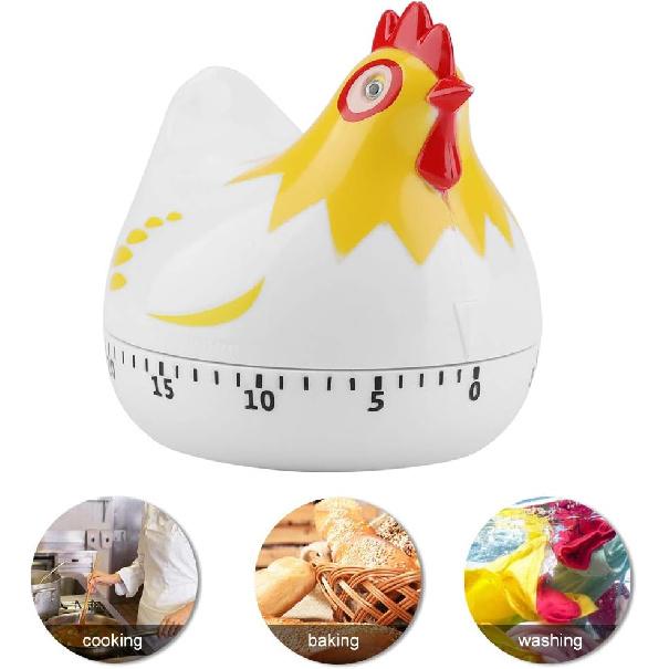 Jadeshay Kitchen Chicken Pattern Baking Timer,Chicken Pattern Countdown Kitchen Timer Reminder for Cooking Baking(White)