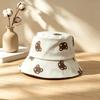 Cute cartoon cat cotton and linen bucket hat female sweet soft cute face washbasin hat simple versatile autumn and winter hat