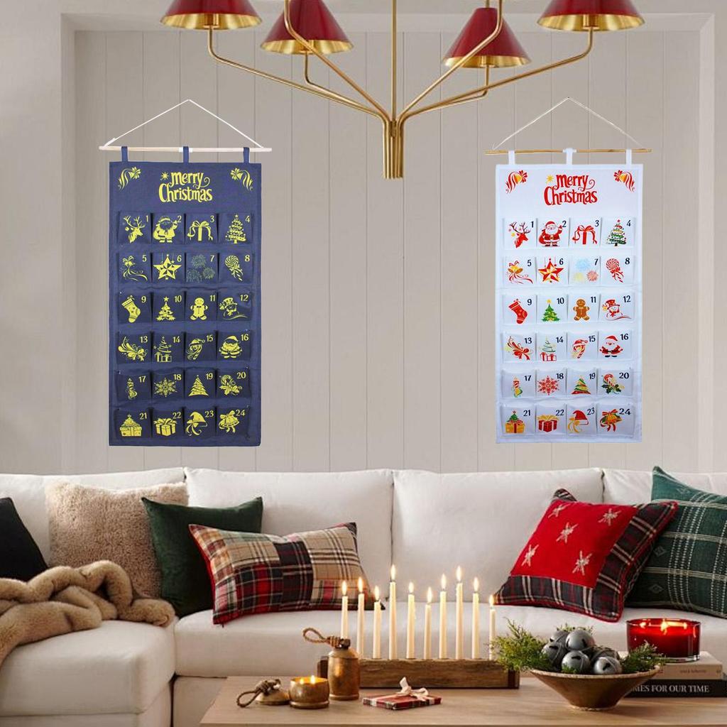 24 Days Christmas Arrival Calendar Bag Printed Multi-layer Candy Storage Bag Christmas Countdown Calendar Storage Hanging Bag