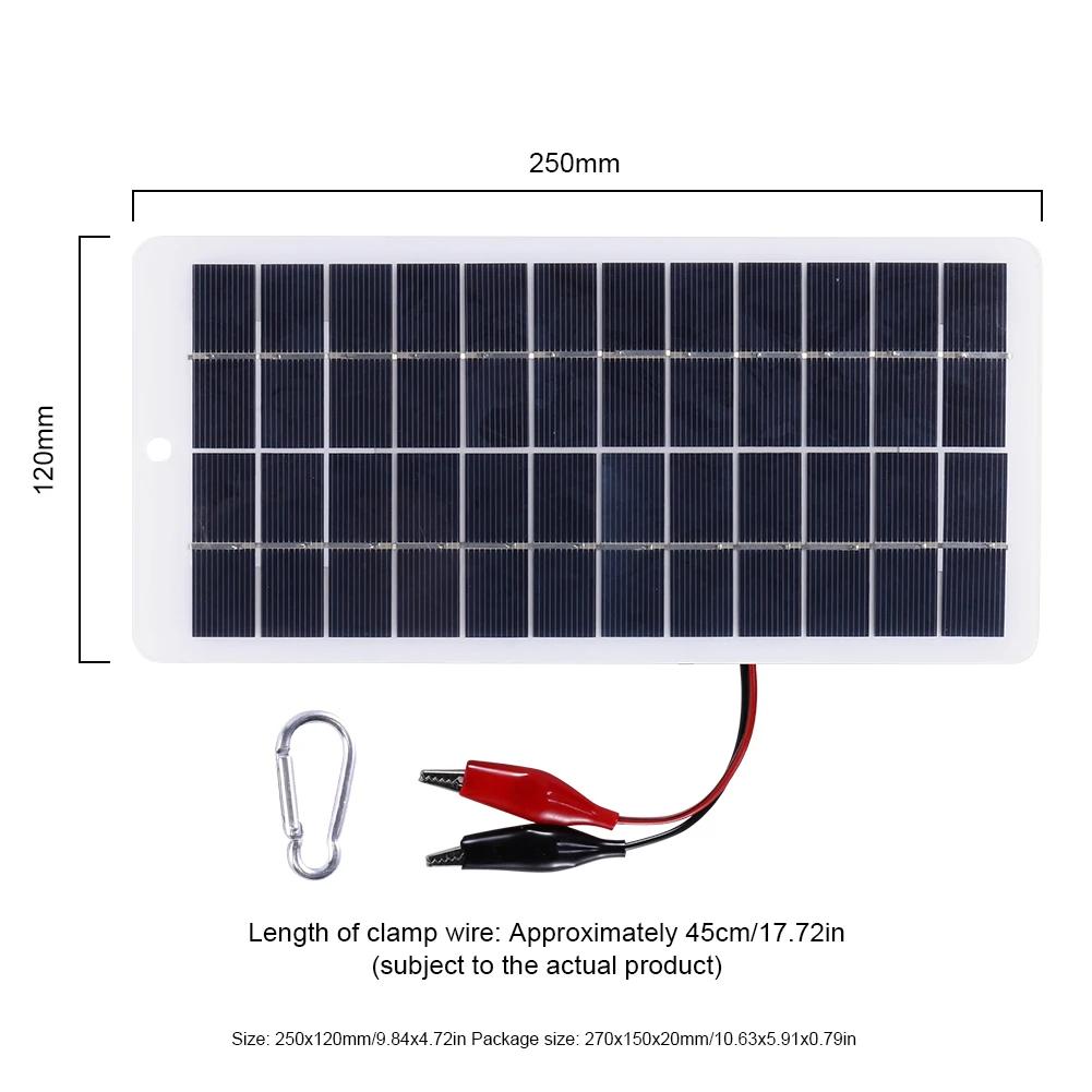 10W Solar Battery Charger with Carabiner 12V Solar Power Bank Polysilicon Solar Charger Plate Portable for 9-12V Battery