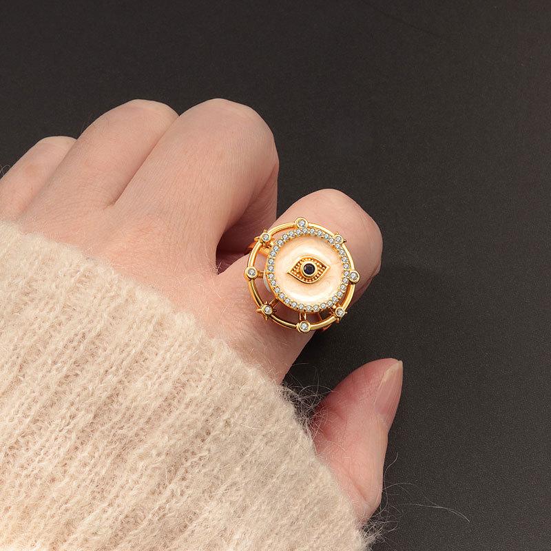 Gold Crystal Devil'S Eye Open Fidget Ring Adjustable Rotating Finger Band For Anxiety Relief Women'S Fashion Accessory