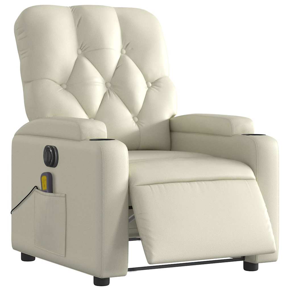 Electric Massage Chair Cream Faux Leather