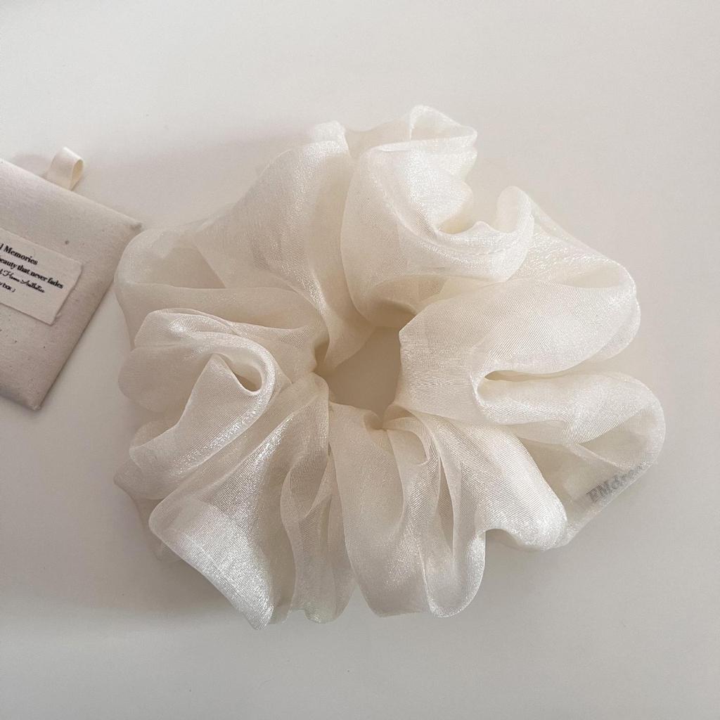 French Pearlescent Fairy Gauze Fluffy Scrunchie – Gentle, Versatile Hair Tie for a Lazy Low Bun