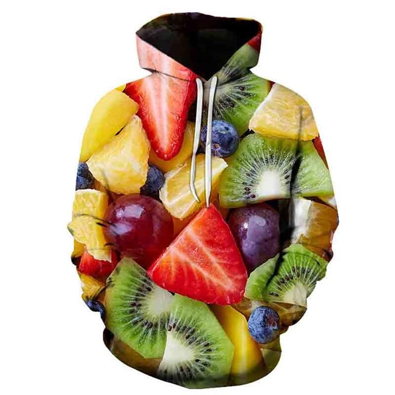 3D Printed Candy and Fruit Pattern Hoodie, Autumn and Winter Fleece-lined and Thickened Casual Plus Size Fun Sweatshirt, Men's Street Style Hooded Top