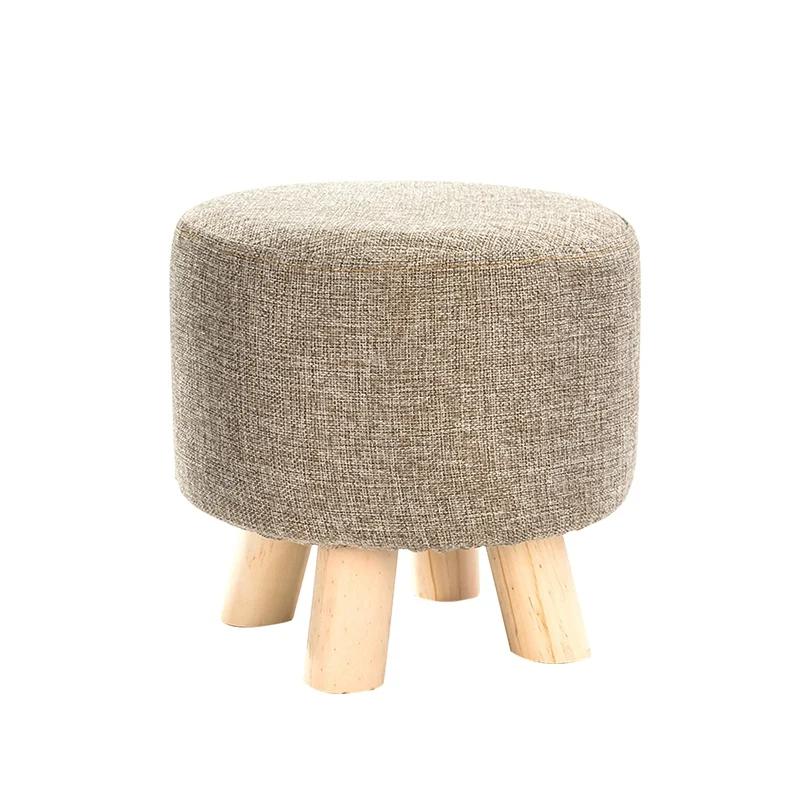 Stretch Round Stool Covers Linen Fabric Footstool Slipcovers Elastic Ottoman Cover Removable Chair Seat Case for Living Room