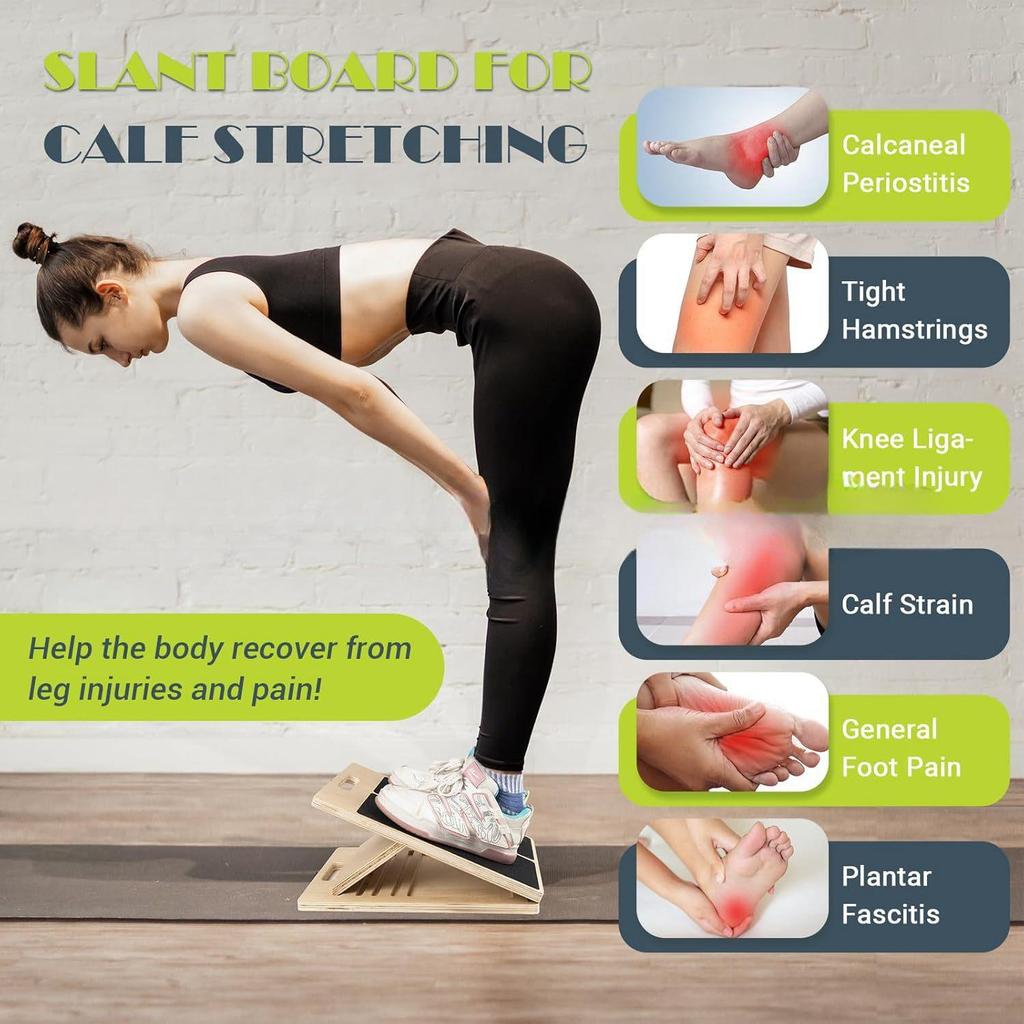 Adjustable Wooden Incline Board for Calf Stretching & Rehab