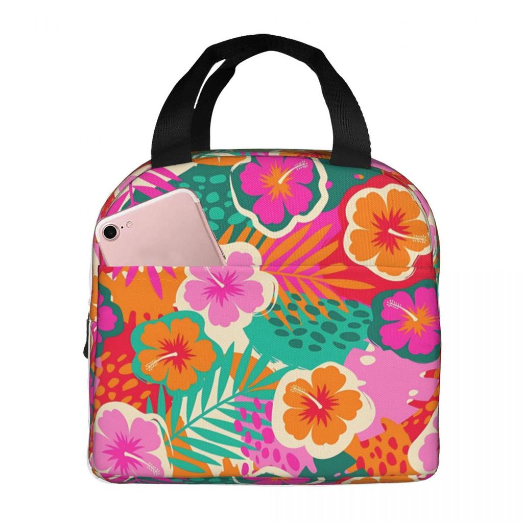 Women Multifunction Cooler Thermal Food Insulated Lunch Bag Hawaii Colorful Flower And Leaf Lunch Box Portable Picnic Tote Bags