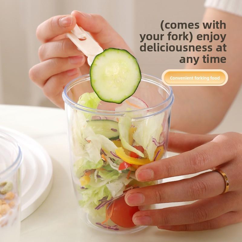 Ovocný salát Dvouvrstvý odvodnitelný kelímek potravinářské kvality s vidličkou Snídaňový fitness obědový box Uzavřený nepropustný kelímek s velkým objemem