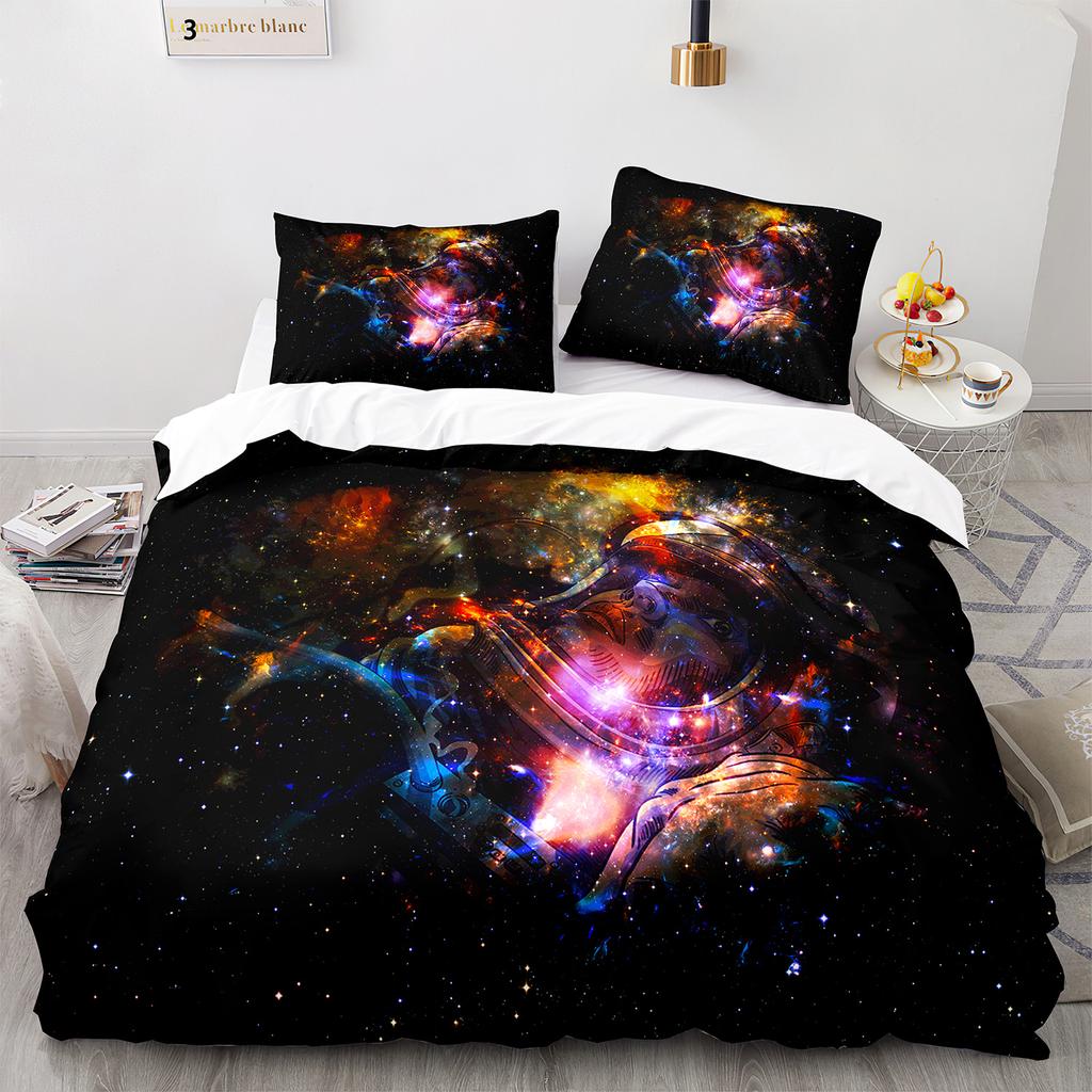 Galaxy Duvet Cover Set, Astronaut 3 Piece Bedding Set Outer Space Queen Quilt Cover,King/Full/Twin Size Comforter Cover for Boys