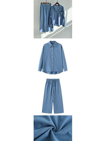 Women's Retro Plus Size 2-Piece Set: Cotton Linen Shirt & High Waist Wide Leg Pants
