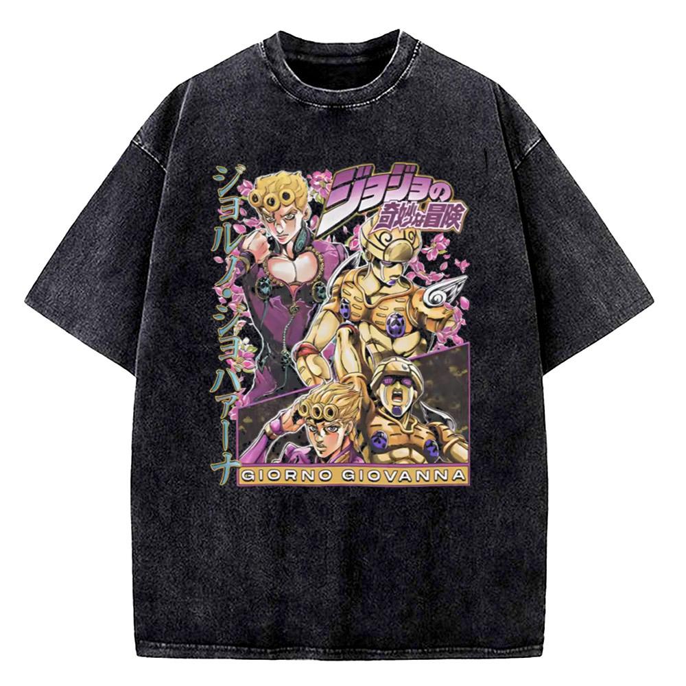 ZX vintage shirt JoJos Bizarre Adventure Johnny Joestar Grafisch T-shirt Heren Vintage Gewassen Katoenen T-shirts Manga T-shirt Harajuku Mannen Tops M