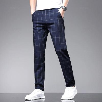 Erkek İlkbahar ve Yaz Ekose İş Giyim Streç Pantolon İş Modası Slim Günlük Pantolon