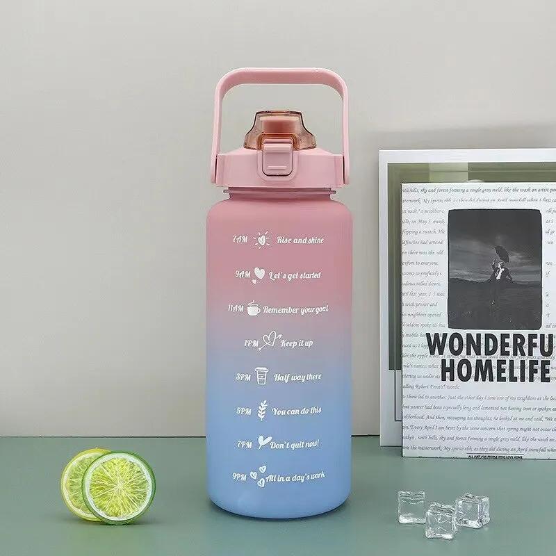 

Бутылка для воды, 2000 мл, для поддержания гидратации, герметичная пластиковая спортивная бутылка с напоминанием о времени, для занятий спортом на открытом воздухе, для фитнеса в офисе, в помещении 2000ml