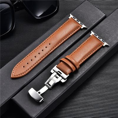 Casual Leather Watch Straps for Apple Watch Ultra 9 8 7 6 SE 5 4 3 Butterfly Steel Buckle Watchband 38/40/41mm 42/44/45/49mm