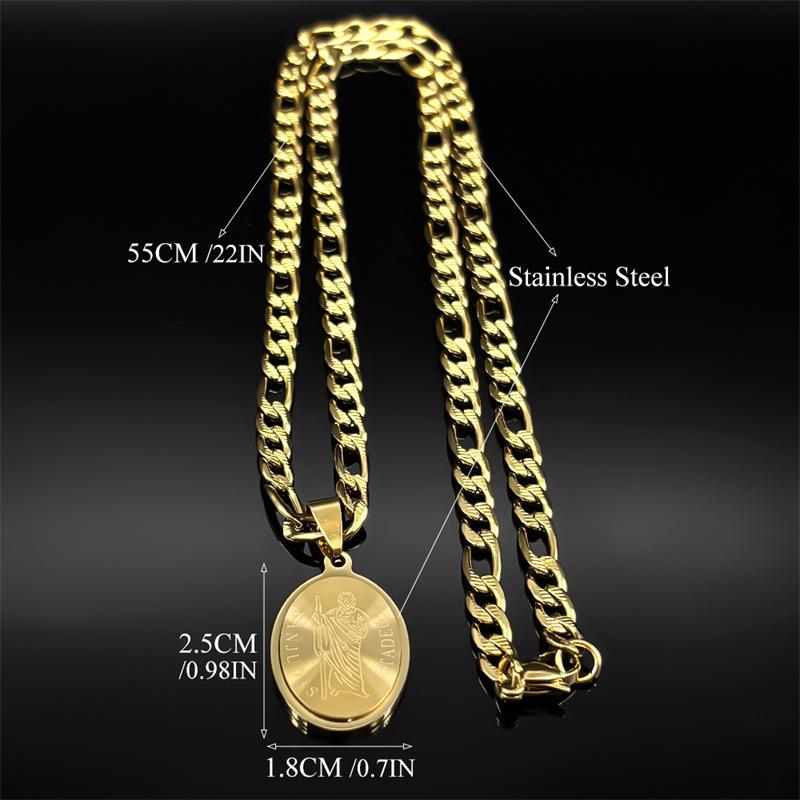 Collar Colgante Medalla Cristiana de San Judas Tadeo para Hombres Mujeres Acero Inoxidable Color Dorado Plateado Cadena de San Judas Joyería