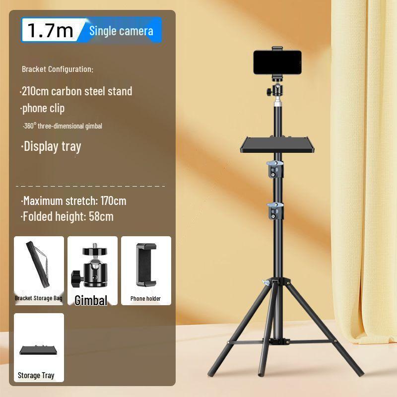 Dual Mobile Phone Live Streaming Tripod with Multi-Angle Stand and Fill Light for Outdoor Broadcasting