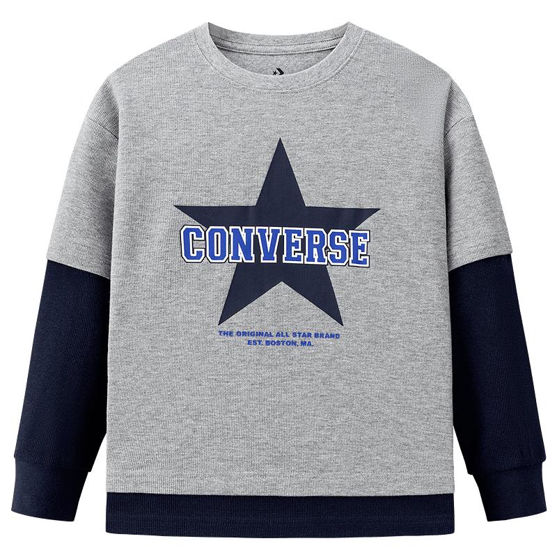 Converse Kids Star Logo Print Faux Two-Piece Long Sleeve T-Shirt