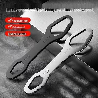 Compact Double-Head Self-Tightening Steel Wrench with Universal Fit for 8-24mm Sizes