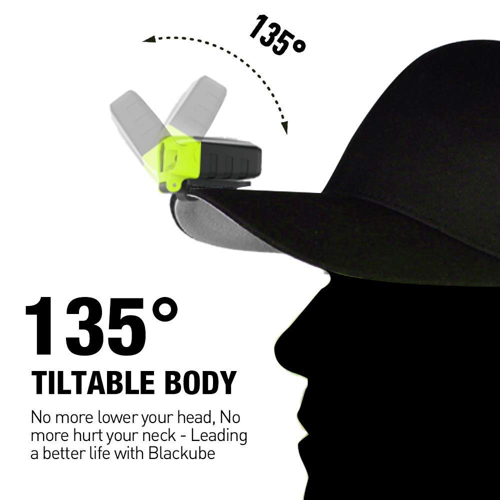 BLACKUBE Rechargeable CapHat Light Clip with Motion Sensor, Bright, 29-Hour Illumination, Fishing Light, Green